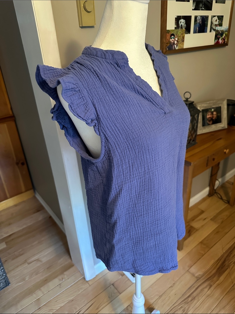 Staccato Ruffle Cap-Sleeve Gauze Camisole - Blue